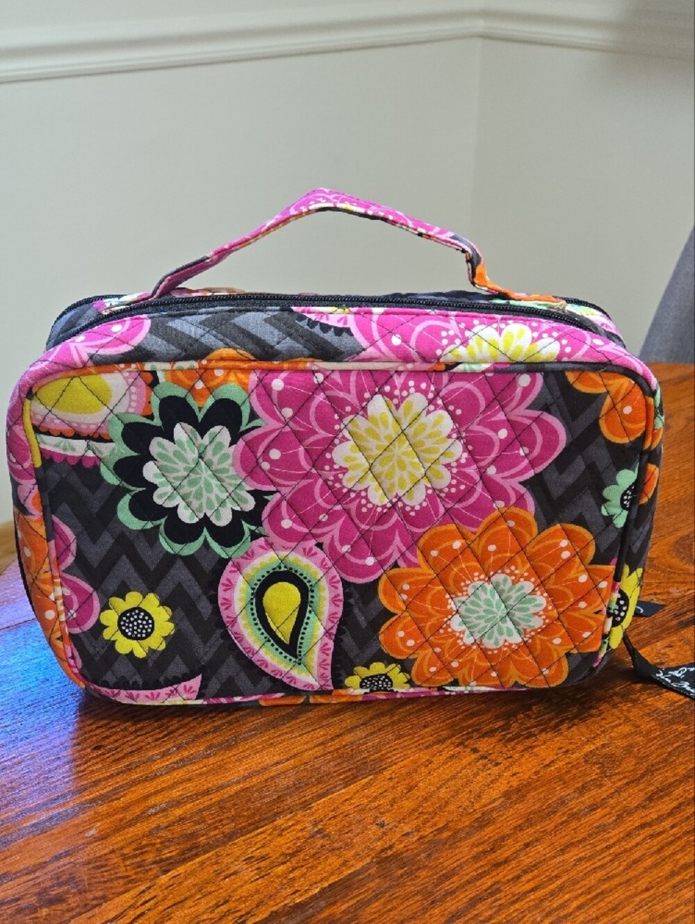 Vera Bradley Quilted Floral Cosmetic Case - Black, Orange, Pink, Yellow